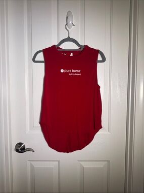 NUX Red Pure Barre Palm Desert Muscle Tee with White Wordmark & Split Back - S